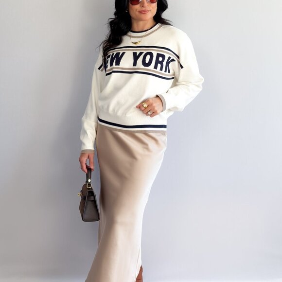 Women’s New York Varsity Knit Sweater – Ivory & Navy - Picture 10 of 10